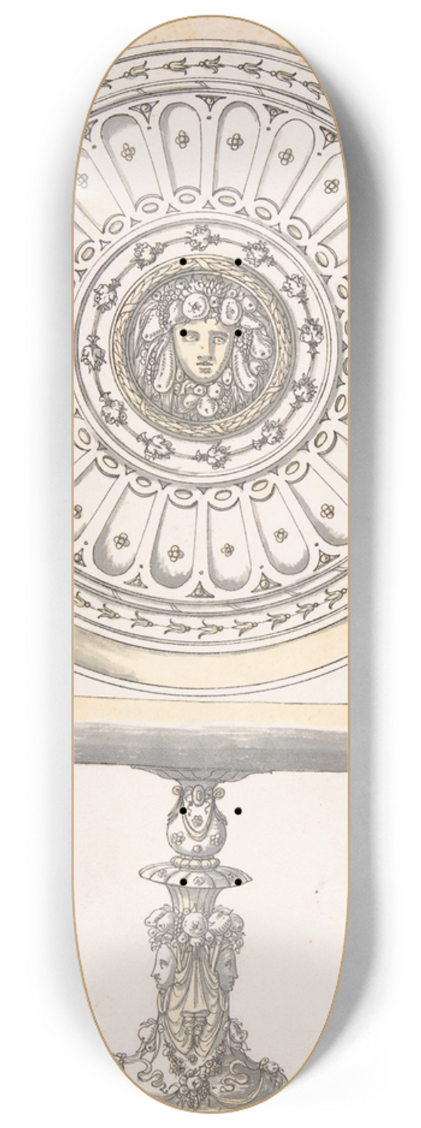 Erasmus Hornick - Shallow Round Dish on tall Pedestal Decorated with Fruit and Female Masks 8.25 inch art skate deck