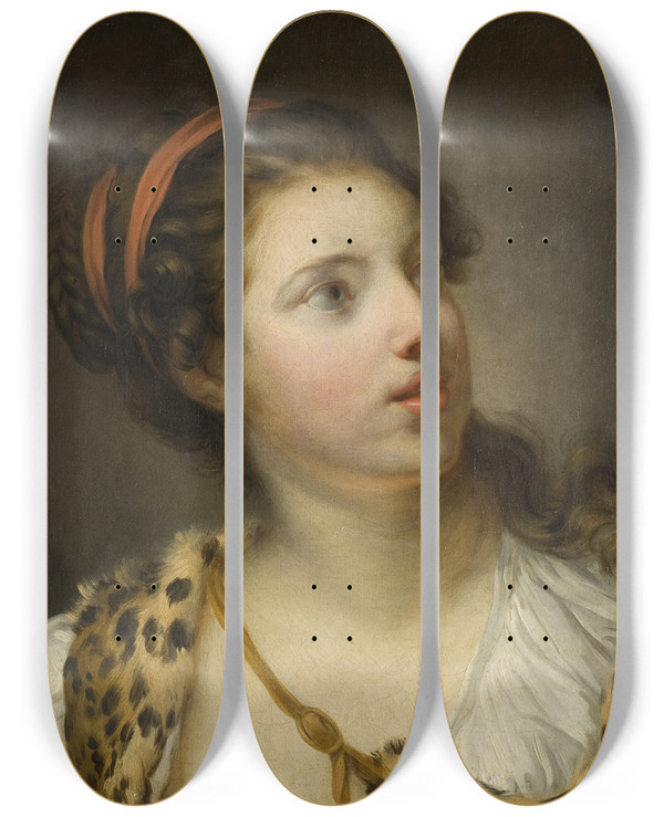 Triptych art skateboard deck of Jeanbaptiste Greuze The Nymph Callisto by Jean-Baptiste Greuze (1725-1805)
