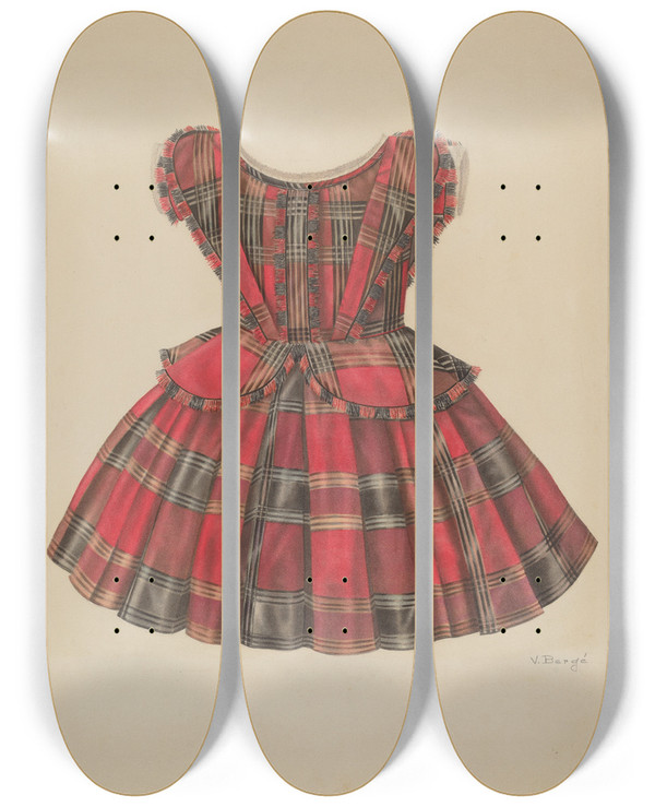Triptych art skateboard deck of Virginia Berge Girls Dress_1 by Virginia Berge