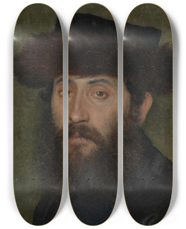 Triptych art skateboard deck of Isidor Kaufmann Portrait Of A Manwith Streimel by Isidor Kaufmann (1853-1921)