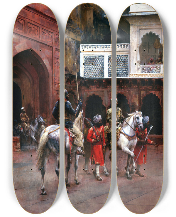 Triptych art skateboard deck of Edwin Lord Weeks Indian Prince Palace Of Agra by Edwin Lord Weeks (1849-1903)