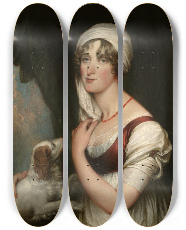 Triptych art skateboard deck of John Trumbull Sarah Trumbull With Aspaniel by John Trumbull (1756-1843)