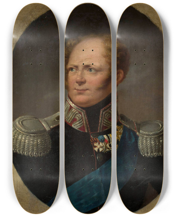 Triptych art skateboard deck of Aleksander Ludwik Molinari Portrait Of Tsar Alexander I by Aleksander Ludwik Molinari (1795-1868)