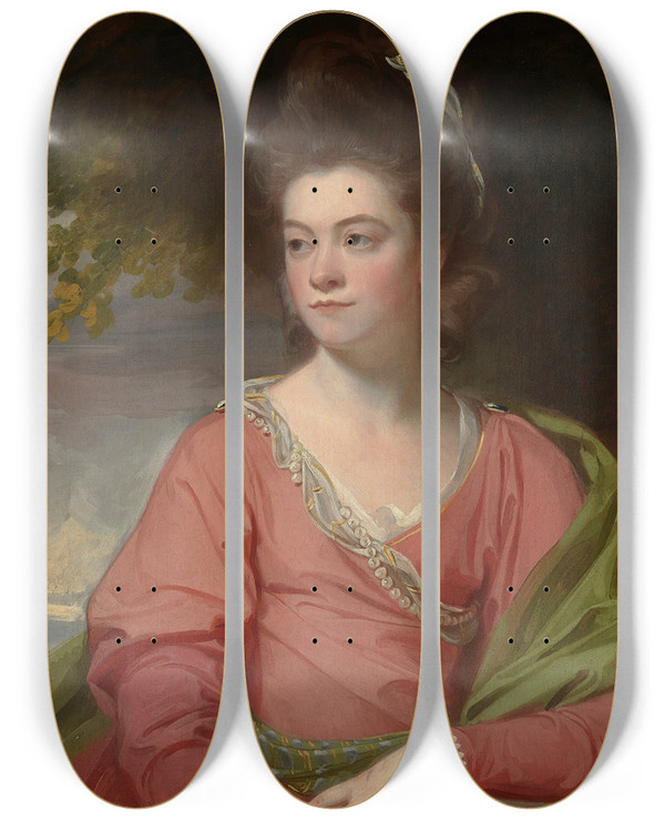 Triptych art skateboard deck of George Romney Portrait Of A Lady Traditionally Identified As Miss Inchbold by George Romney (1734-1802)