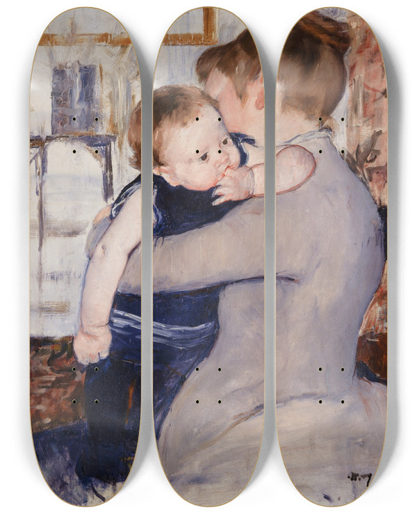 Triptych art skateboard deck of Mary Cassatt Mother And Child_1 by Mary Cassatt (1844-1926)