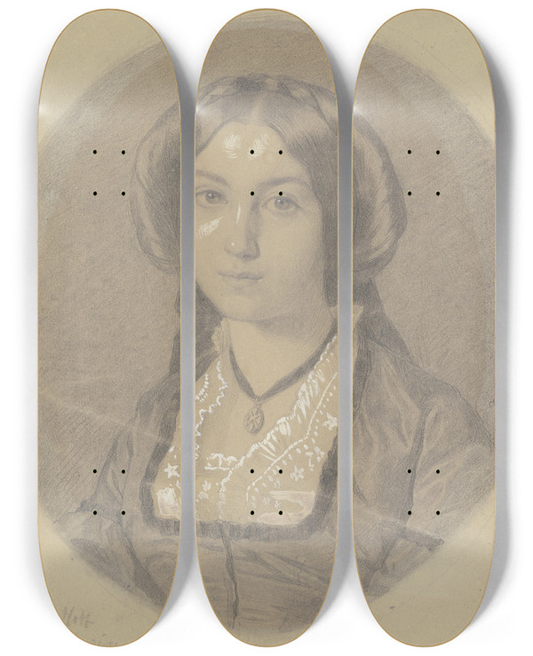 Triptych art skateboard deck of Johann Jakob Hoff Bildnis Mathilde Hoff Schwester Des Knstlers_2 by Johann Jakob Hoff (1838-1892)