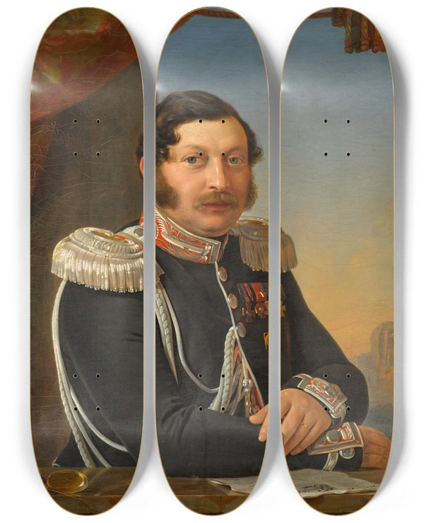 Triptych art skateboard deck of Pimen Nikitich Orloff Portrait Of Fedor Chernyshev by Pimen Nikitich Orloff (1812-1863)