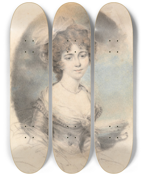 Triptych art skateboard deck of John Downman Portrait Of A Lady_2 by John Downman (1750-1824)