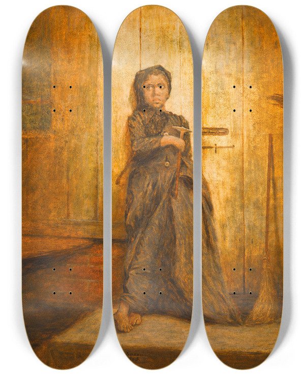 Triptych art skateboard deck of Eastman Johnson The Young Sweep by Eastman Johnson (1824-1906)