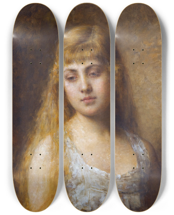 Triptych art skateboard deck of Alexei Harlamoff Felia Litvinne by Alexei Harlamoff (1840-1925)