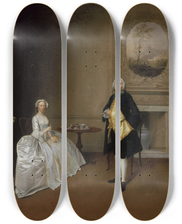 Triptych art skateboard deck of Arthur Devis Mr And Mrs Hill by Arthur Devis (1712-1787)
