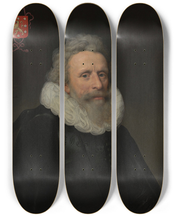 Triptych art skateboard deck of Michiel Jansz Van Mierevelt Jacob Van Dalen 15701644 Called Vallensis by Michiel Jansz Van Mierevelt (1566-1641)