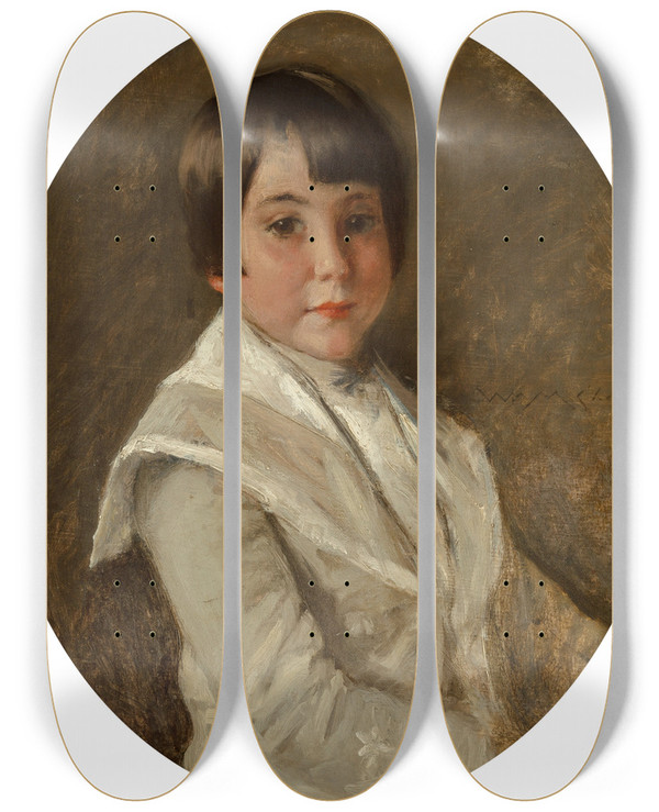 Triptych art skateboard deck of William Merritt Chase Portrait Of Roland Dana Chase by William Merritt Chase (1849-1916)