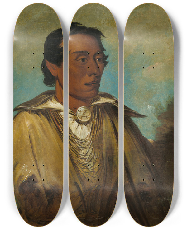 Triptych art skateboard deck of George Catlin Keennekuk Foremost Man Chief Of The Tribe by George Catlin (1796-1872)