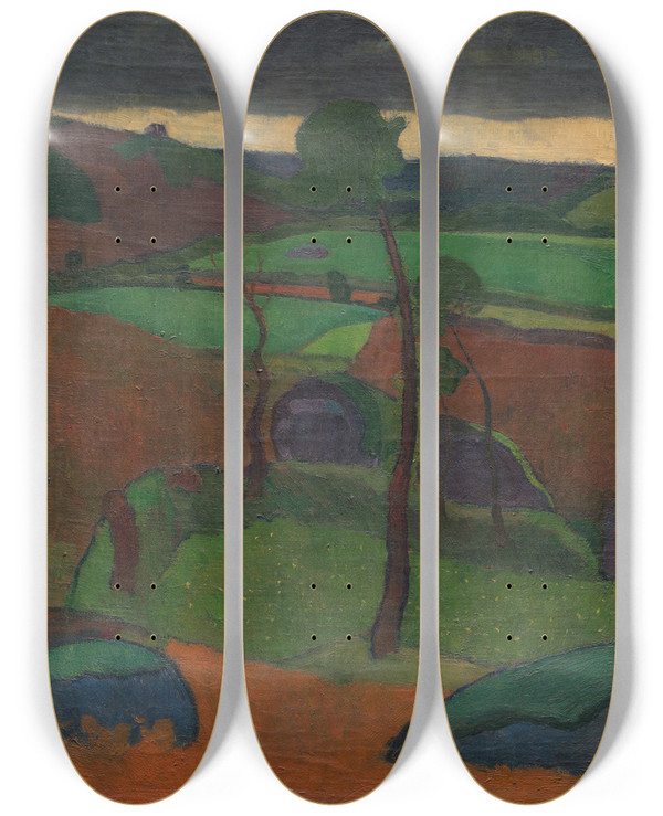 Triptych art skateboard deck of Jan Verkade Breton Landscape by Jan Verkade (1868-1946)