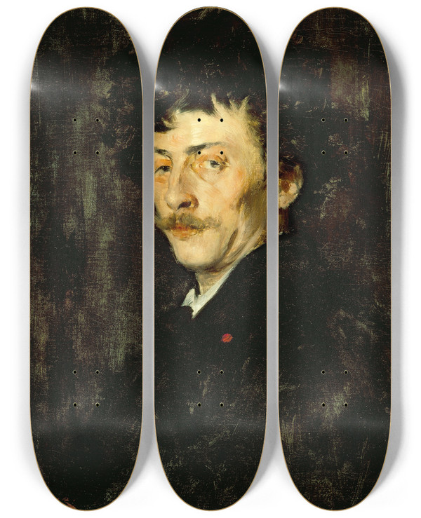 Triptych art skateboard deck of William Merritt Chase Pablo De Sarasate Portrait Of A Violinist by William Merritt Chase (1849-1916)