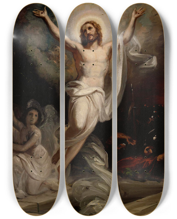 Triptych art skateboard deck of Robert Wilhelm Ekman Resurrection Of Christ Sketch Of The Altarpiece Of The Presentday Central Pori Church by Robert Wilhelm Ekman (1808-1873)