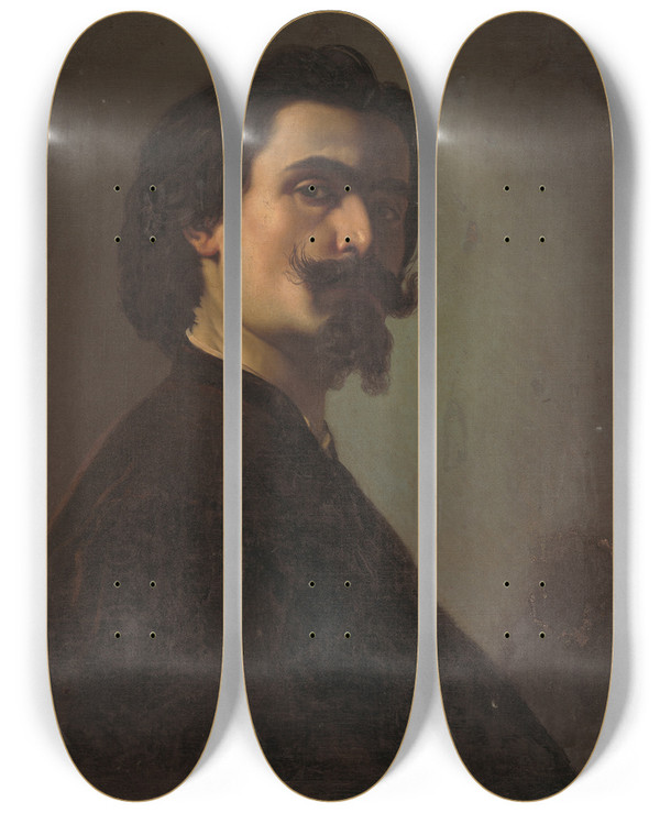 Triptych art skateboard deck of Frantiek Klimkovi Portrait Of A Man by Frantisek Klimkovic (1826-1890)