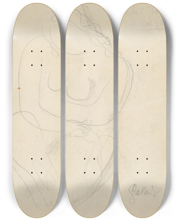 Triptych art skateboard deck of Mikul Galanda Sediaca by Mikulas Galanda (1895-1938)