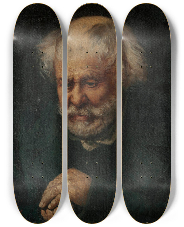 Triptych art skateboard deck of Kazimierz Mirecki Portrait Of An Old Man by Kazimierz Mirecki (1830-1911)