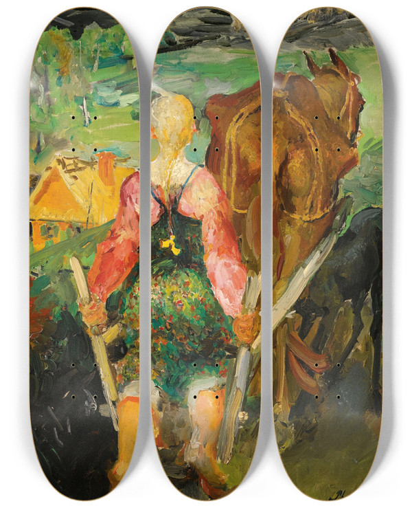 Triptych art skateboard deck of Filipp Malyavin Ploughing by Filipp Malyavin (1869-1940)