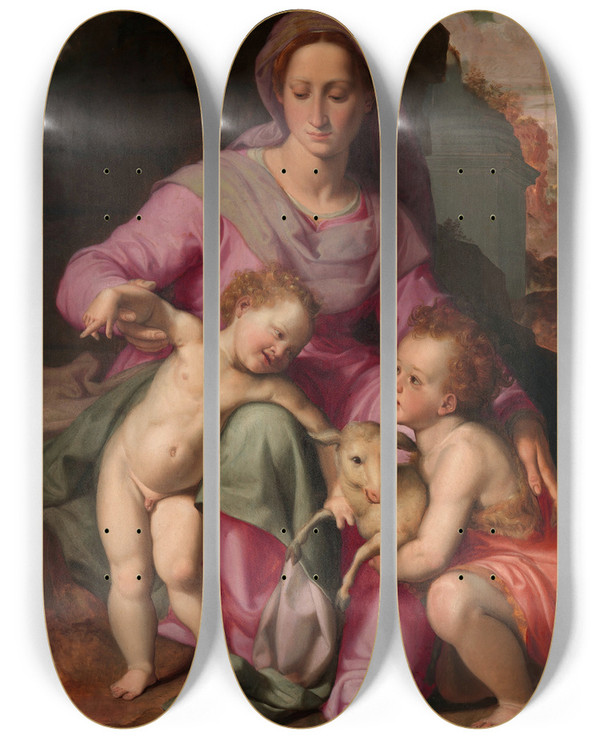 Triptych art skateboard deck of Santi Di Tito Madonna And Child With The Infant Saint John The Baptist by Santi Di Tito (1536-1602)