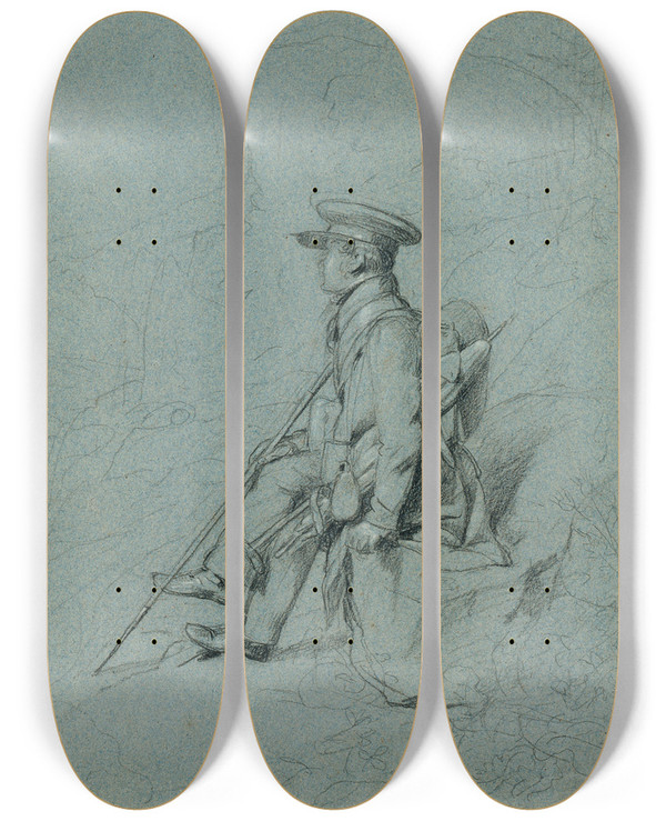 Triptych art skateboard deck of Johann Peter Krafft Studie Eines Rastenden Malers by Johann Peter Krafft (1780-1856)