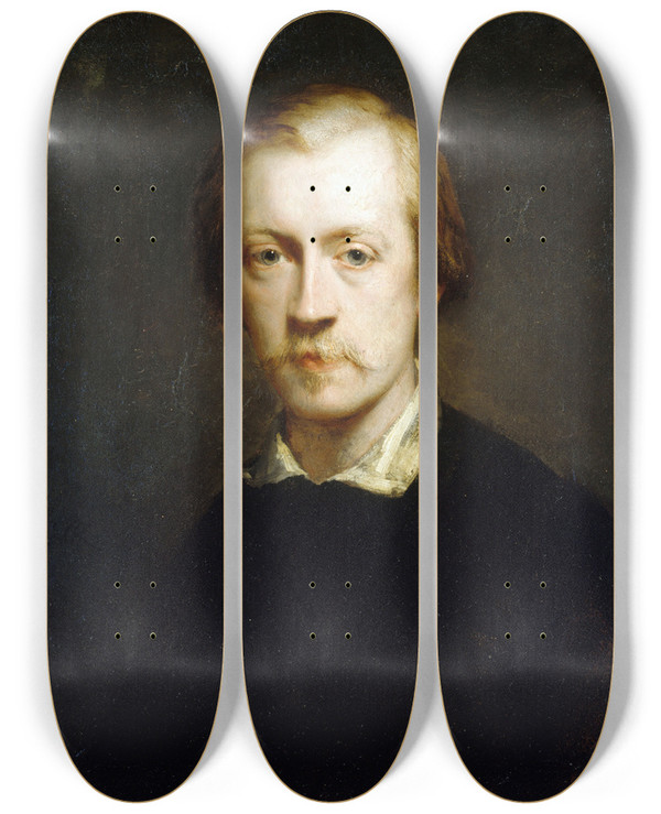 Triptych art skateboard deck of Gustave Ricard Portrait Du Peintre Flix Ziem by Gustave Ricard (1823-1873)