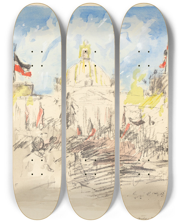 Triptych art skateboard deck of Lovis Corinth Bismarckfeier by Lovis Corinth (1858-1925)