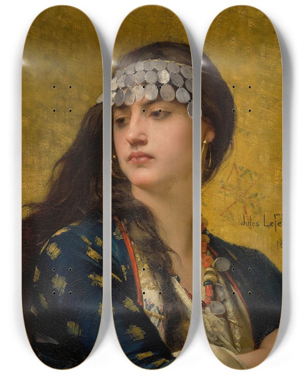 Triptych art skateboard deck of Jules Joseph Lefebvre Fatima by Jules Joseph Lefebvre (1836-1911)