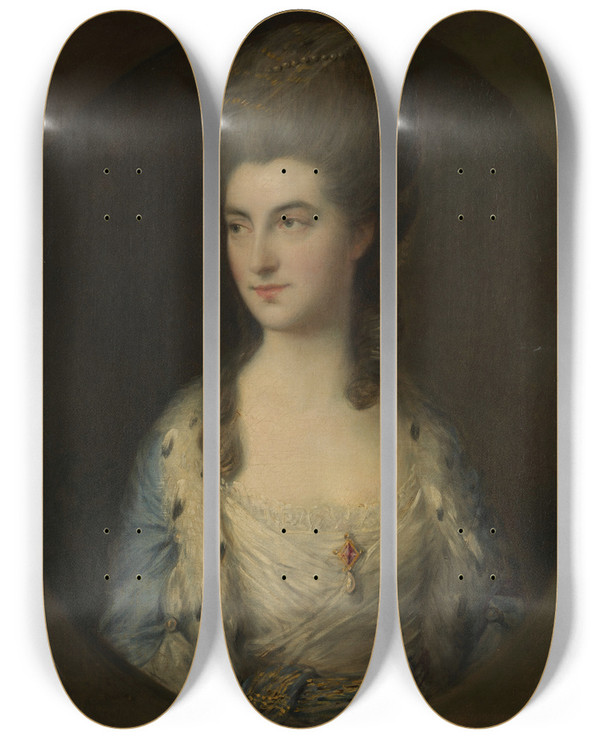 Triptych art skateboard deck of Thomas Gainsborough Portrait Of A Young Woman Called Miss Sparrow by Thomas Gainsborough (1727-1788)