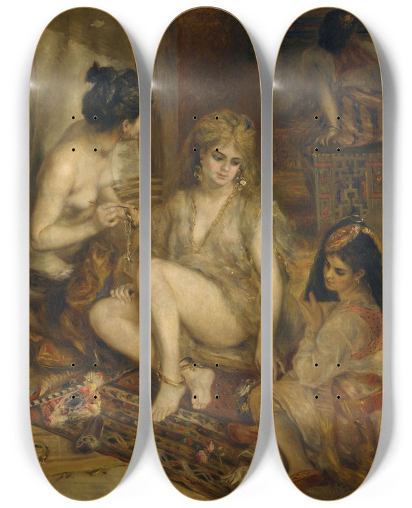 Triptych art skateboard deck of Pierreauguste Renoir Parisiennes In Algerian Costume Or Harem by Pierre-Auguste Renoir (1841-1919)