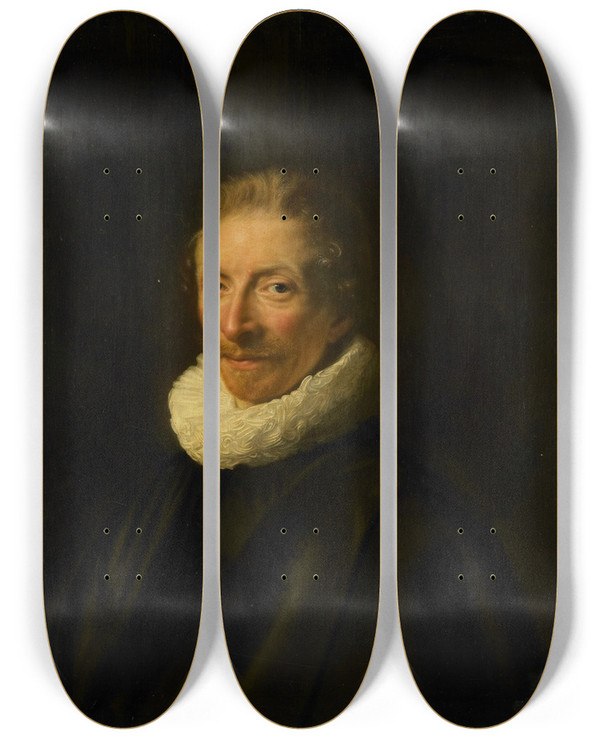 Triptych art skateboard deck of Abraham De Vries Portrait Of David De Moor by Abraham de Vries (1585-1650)