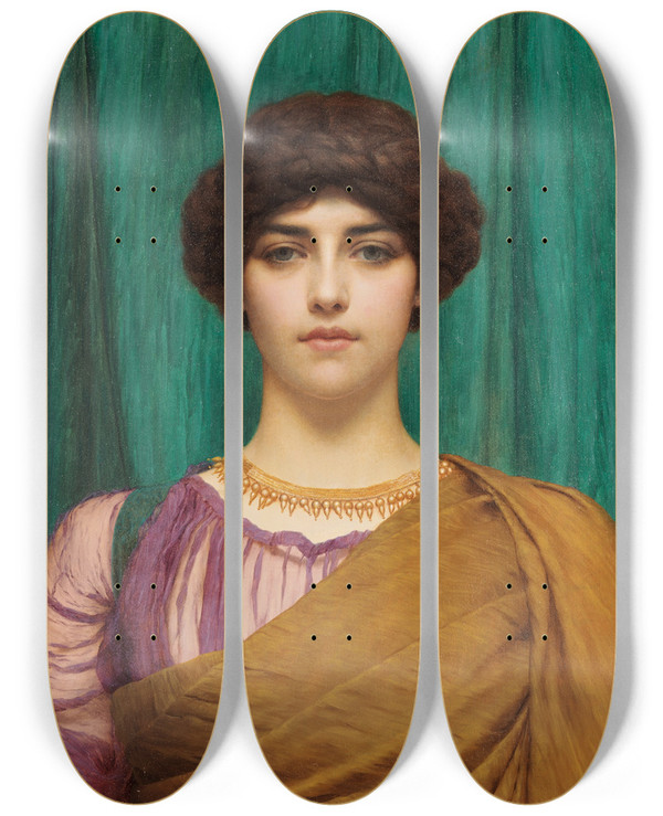 Triptych art skateboard deck of John William Godward A Pompeian Lady_3 by John William Godward (1861-1922)