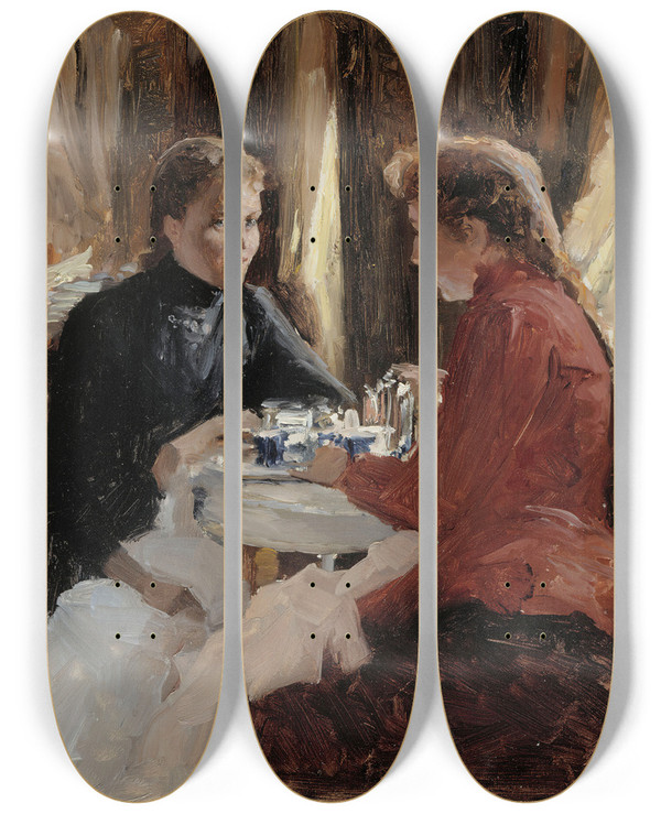 Triptych art skateboard deck of Albert Edelfelt Elevenses by Albert Edelfelt (1854-1905)