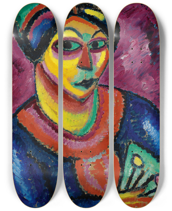 Triptych art skateboard deck of Alexej Von Jawlensky Woman With A Green Fan by Alexej Von Jawlensky (1864-1941)