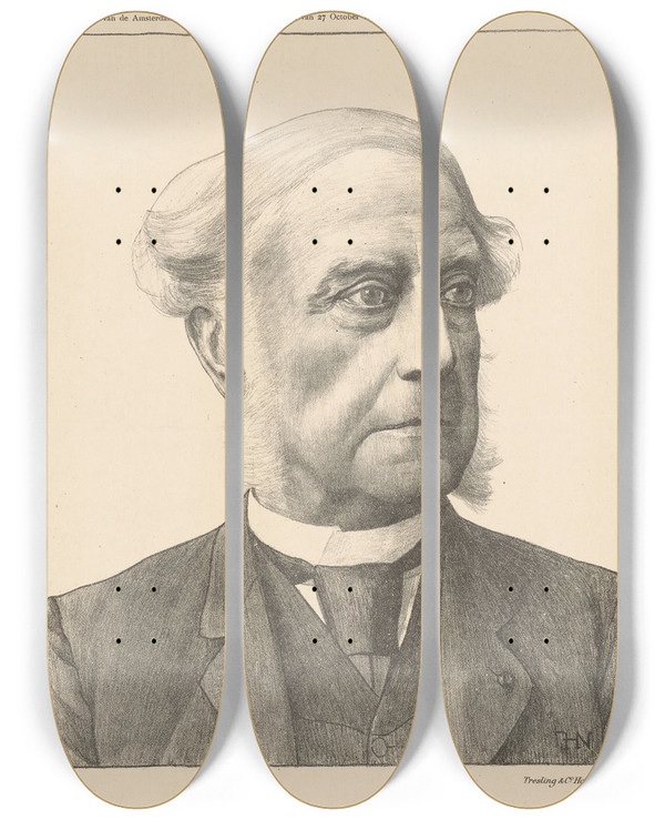 Triptych art skateboard deck of Ferdinand Hart Nibbrig Portret Van Cornelis Hartsen by Ferdinand Hart Nibbrig (1866-1915)