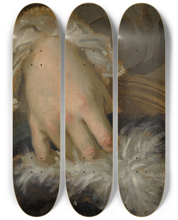 Triptych art skateboard deck of Lorens Pasch The Younger Study Of A Hand by Lorens Pasch the Younger (1733-1805)