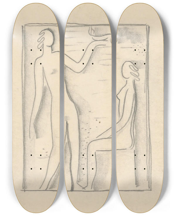 Triptych art skateboard deck of Mikul Galanda Study For The Painting With Prometheus by Mikulas Galanda (1895-1938)