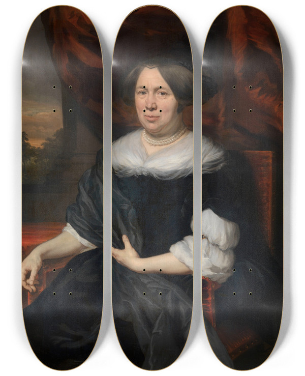 Triptych art skateboard deck of Nicolaes Maes Portrait Of A Woman_4 by Nicolaes Maes (1634-1693)