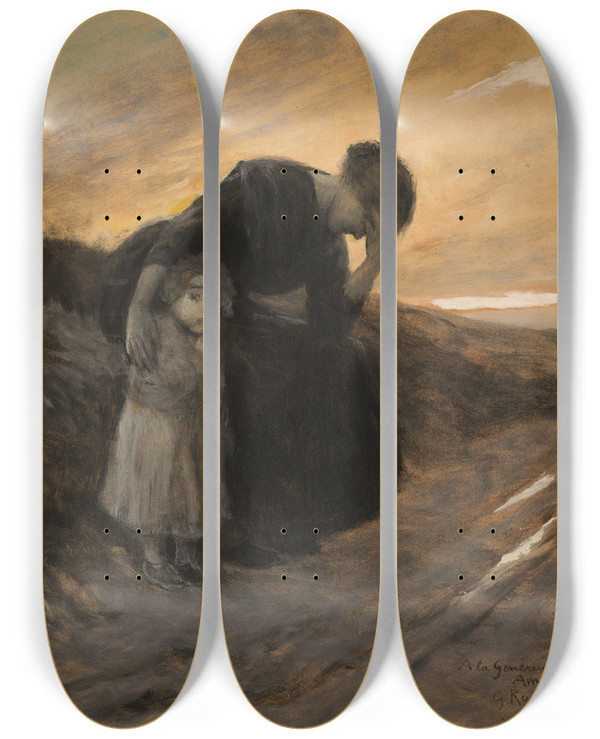 Triptych art skateboard deck of Georges Antoine Rochegrosse Refugees by Georges Antoine Rochegrosse (1859-1938)