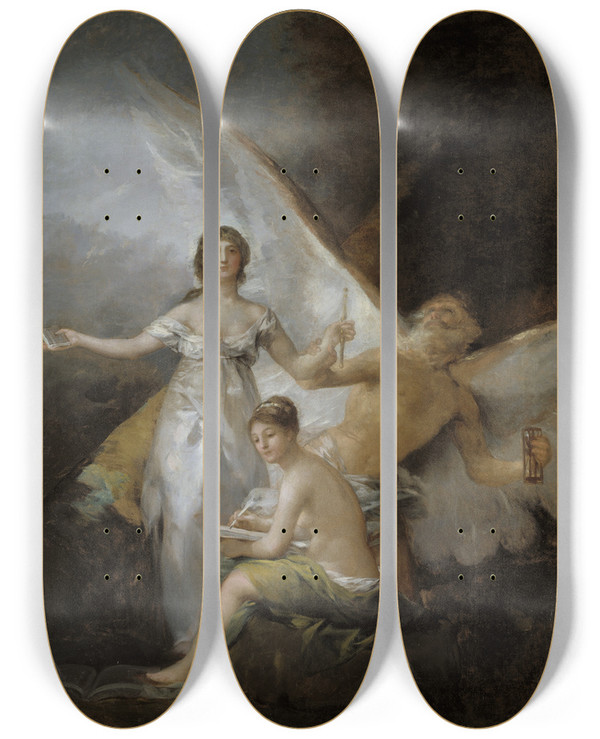 Triptych art skateboard deck of Francisco De Goya Truth Time And History by Francisco de Goya (1746-1828)