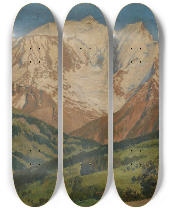 Triptych art skateboard deck of Rgnault Sarasin Mont Blanc Seen From Combloux by Regnault Sarasin (1886-1943)