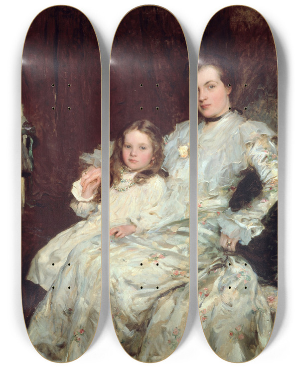 Triptych art skateboard deck of Walter Frederick Osborne Portrait Of Mrs Chadwyckhealey And Her Daughter by Walter Frederick Osborne (1859-1903)
