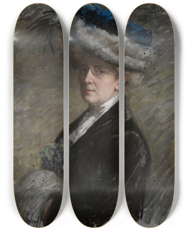 Triptych art skateboard deck of Thrse Schwartze Self Portrait by Therese Schwartze (1851-1918)