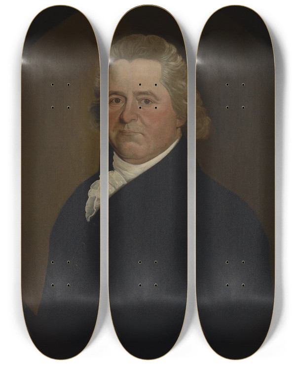 Triptych art skateboard deck of William Jennys Portrait Of Judge Pierpont Edwards by William Jennys (1748-1848)