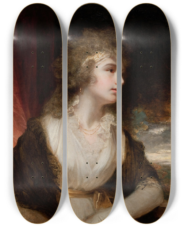 Triptych art skateboard deck of John Hoppner Portrait Of A Lady Possibly Mrs Charles Greeley by John Hoppner (1758-1810)