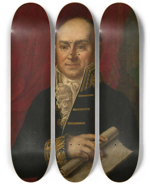 Triptych art skateboard deck of Pieter Van Huffel John Quincy Adams by Pieter Van Huffel