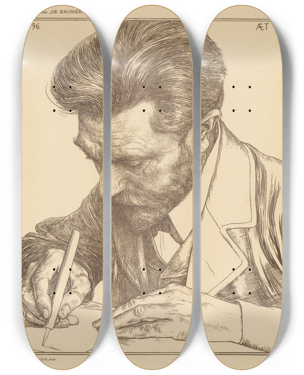 Triptych art skateboard deck of Jan Veth Portret Van August Bebel by Jan Veth (1864-1925)