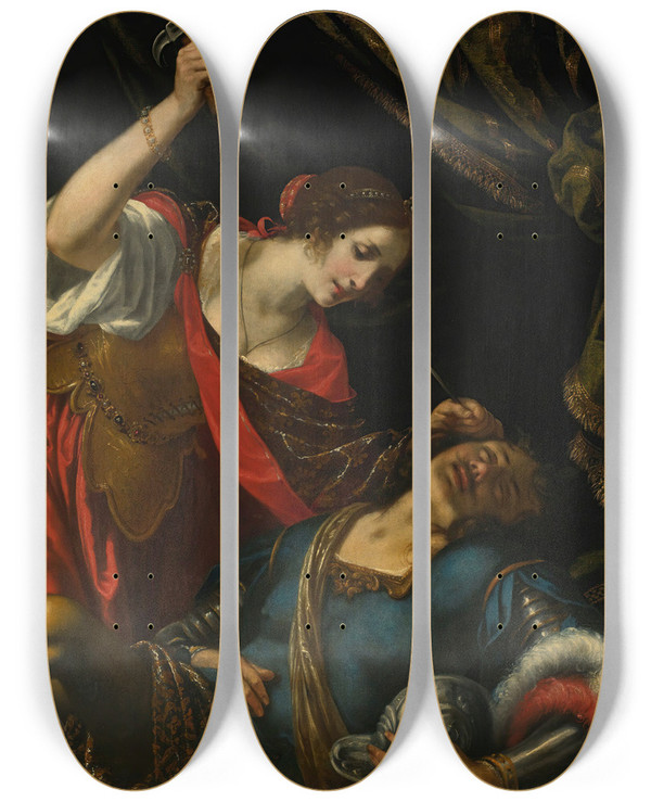 Triptych art skateboard deck of Jacopo Vignali Jael And Sisera by Jacopo Vignali (1592-1664)